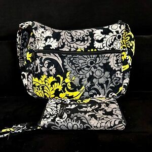 NWOT Vera Bradley Black and Yellow Floral Crossbody Bag with Wallet
